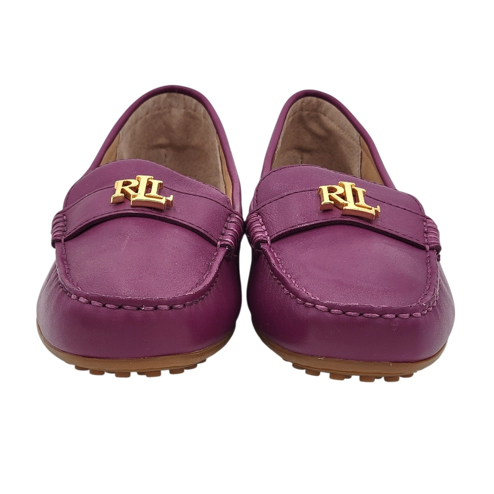 Lauren Ralph Lauren Barnsbury Driving Loafers Women 9 Plum Gold LRL Logo Leather - Picture 4 of 12